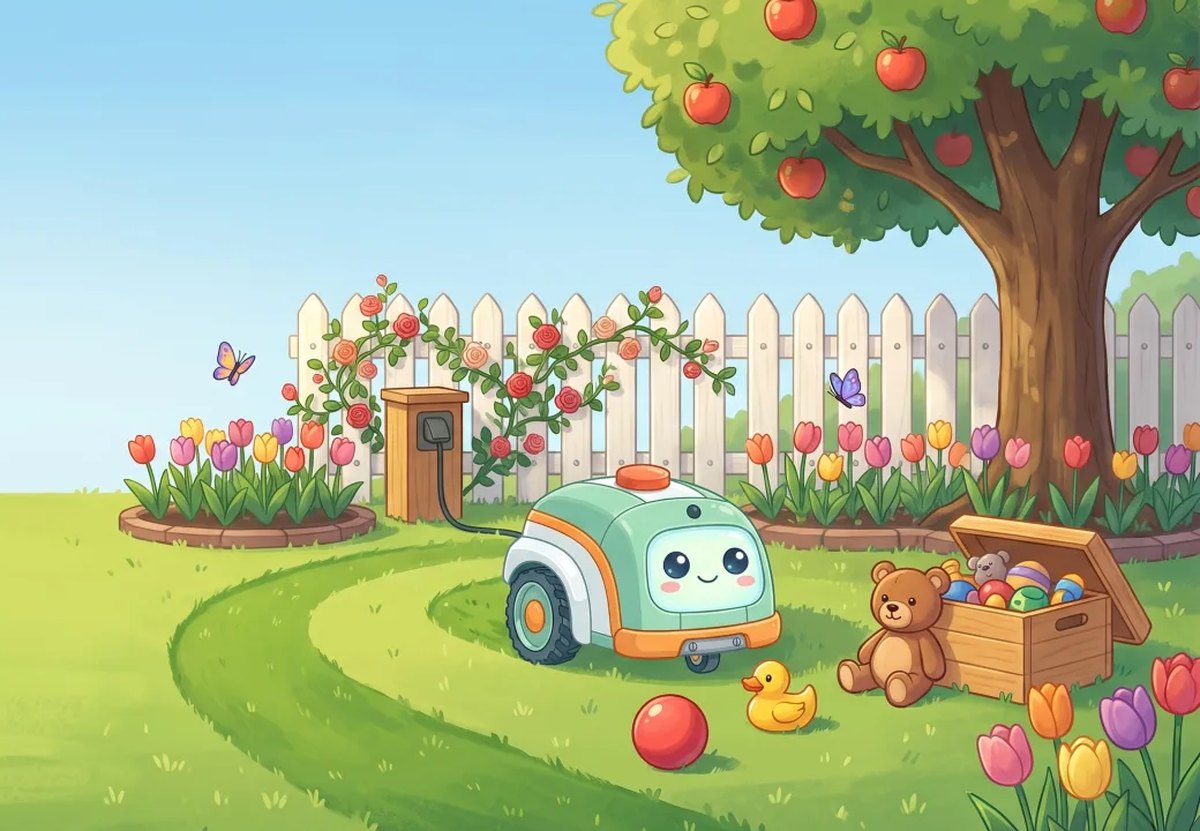 Mo der M&auml;hroboter in seinem Garten