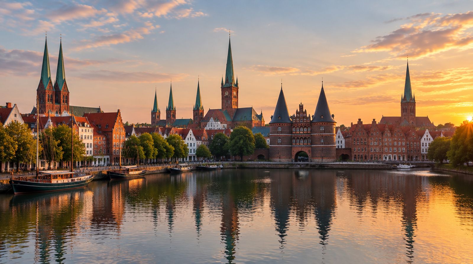 Altstadt von Lübeck mit Holstentor und Kirchtürmen